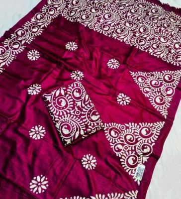 Maroon Pure Handloom Maheshwari Silk Cotton Saree From Bengal