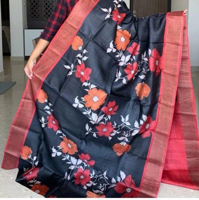 Black Pure Handloom Tussar Silk Saree From Bengal