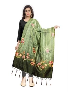 Pale Olive Art Silk Flower Print Dupatta