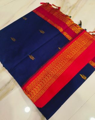 Navy Blue Pure Handloom Gadwal Saree From Bengal