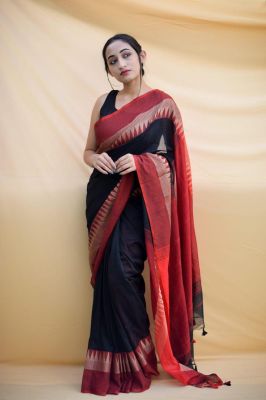 Black Pure Handloom Cotton Saree From Bengal