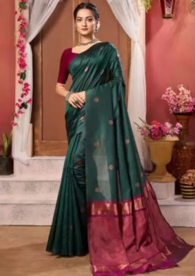 Bottle Green Pure Handloom Art Silk Saree From Banaras