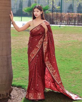 Maroon Butta Rich Pallu Jacquard Work Banarasi Saree