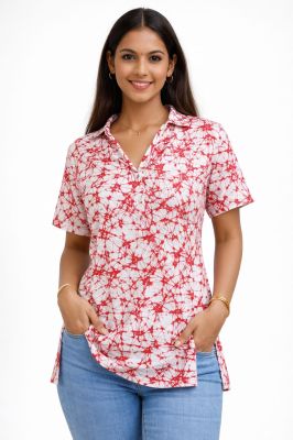 White Red Hand Block Printed Tops From Bengal