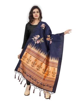 Cloud Burst Art Silk Flower Print Dupatta