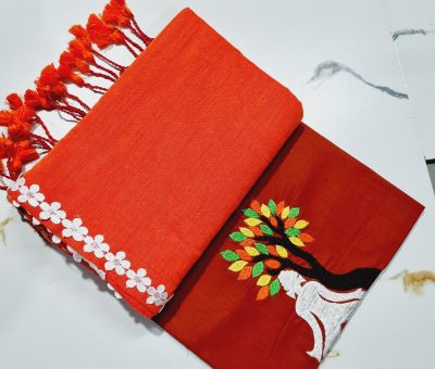Red Pure Handloom Cotton Saree From Bengal