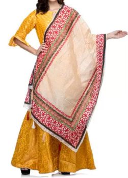 Cream Plain Silk Dupatta