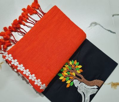 Black Pure Handloom Cotton Saree From Bengal
