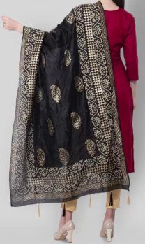 Black Mango Design Silk Dupatta