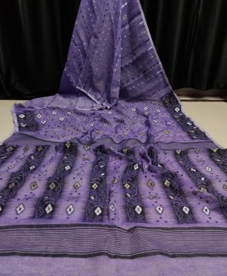 Gray Pure Handloom Dhakai Jamdani Saree From Bengal