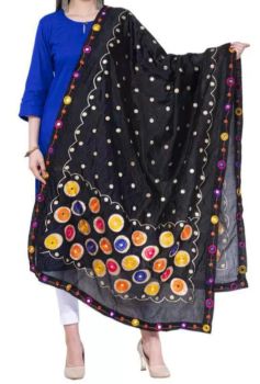 Black Cotton Circle Design Dupatta