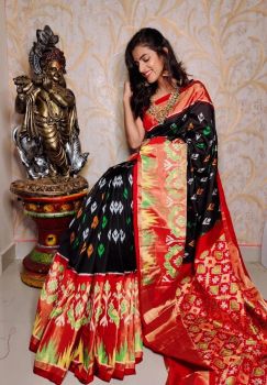 Black Cotton Chanderi Silk Kalamkari Saree from Banaras