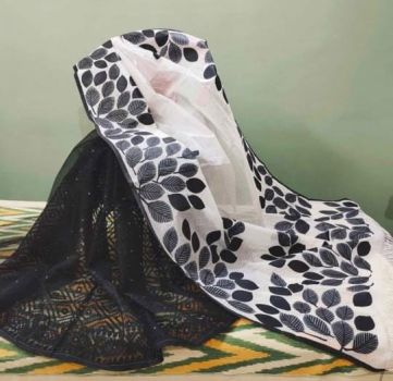 Black and White Pure Handloom Resham Kota Jamdani Flower Design Saree