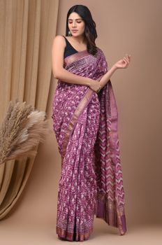 Dark Purple  Maheshwari Silk Saree From Rajshthan
