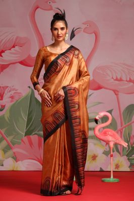 Tan Pure Handloom Silk Saree From Gujarat