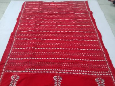 Red colour Pure Cotton Kathastitch Dupatta From Bengal