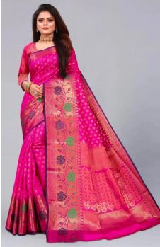 Pink Pure Handloom Silk Saree From Banaras