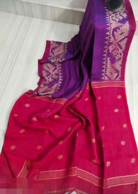 Multi Colour Pure Handloom Linen By Linen Saree From Bengal