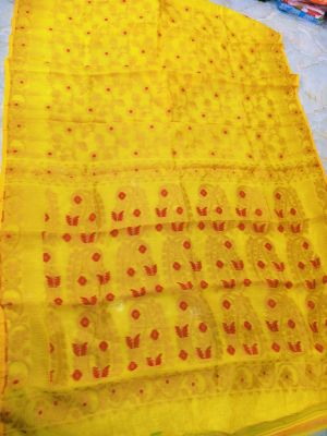 Yellow Pure Handloom Dhakai Jamdani Saree From Bengal