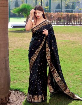Black Butta Rich Pallu Jacquard Work Banarasi Saree