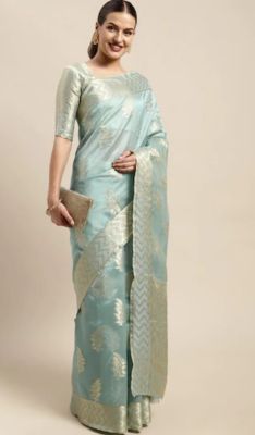 Ash Gray Pure Handloom Silk Saree From Banaras