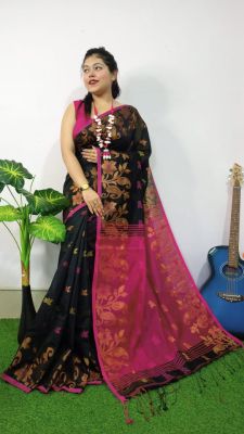 Black Pure Handloom Silk Cotton Saree From Bengal