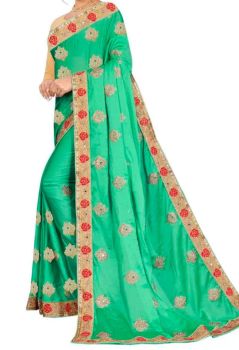 Teal Green Banarasi Art Silk Antique Zari Butta Saree from Banaras