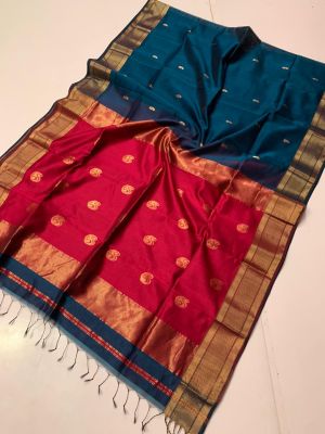 Multi Colour Pure Handloom Meheshwari Silk Cotton Saree From Bengal