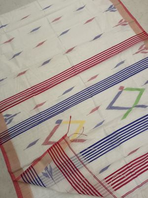 White Pure Handloom Silk Cotton Saree From Bengal