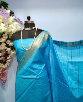 Sky Blue Pure Handloom Kota Viscose Silk Saree From Bhagalpur