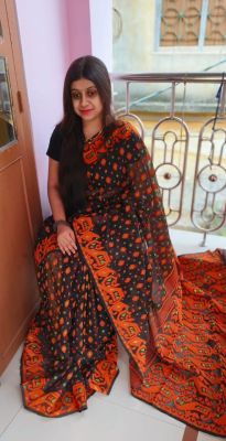 Black Pure Handloom Dhakai Jamdani Saree From Bengal
