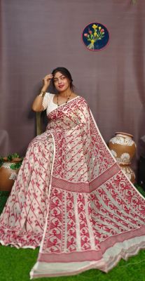 Off White Pure Handloom Dhakai Jamdani Saree From Bengal