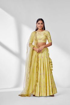 Yellow lehenga with silk organza dupatta