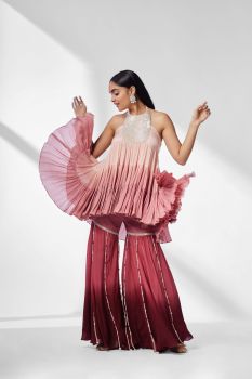 Pink ombre flared highlow set