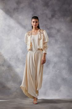 Moss crepe jumpsuit with satin shrug