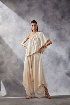 One Shoulder Satin Shimmer dhoti set