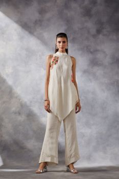 Cut sleeve tunic with high-low pants