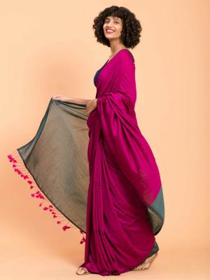 Red Wine Pure Handloom Cotton Saree From Bengal