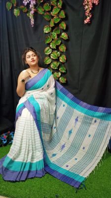 White Pure Handloom Cotton Saree From Bengal
