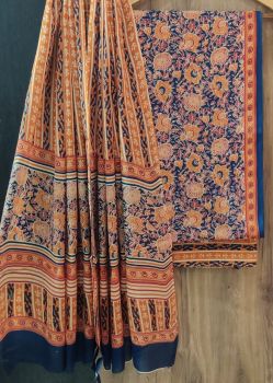 Sand Brown Printed Suit With Flower Design Dupatta