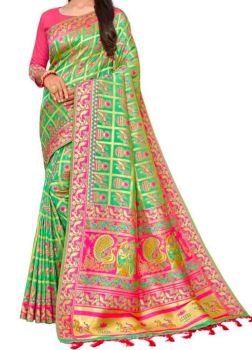 Green Banarasi Silk Saree Antique Figure Work From Banaras