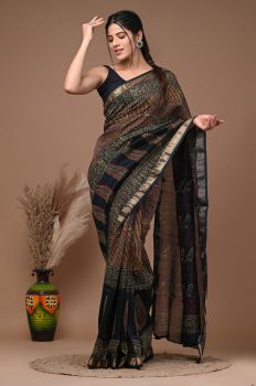 Black  Maheshwari Silk Saree From Rajshthan