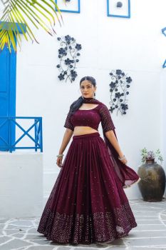 Purple Colour Faux Georgette Party Wear Lehenga Choli