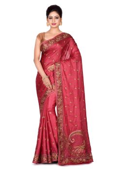Fuchsia Tree Design Pure Tassar Silk Saree