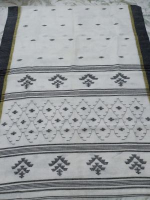 White Pure Handloom Linen By Linen Saree From Bengal