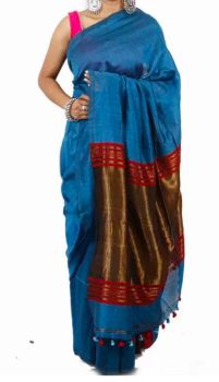 Blue Banarasi Cotton Silk Saree From Banaras