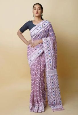 Light Purple Pure Handloom Dhakai Jamdani Saree From Bengal