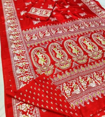 Red Pure Handloom Maheshwari Silk Cotton Saree From Bengal