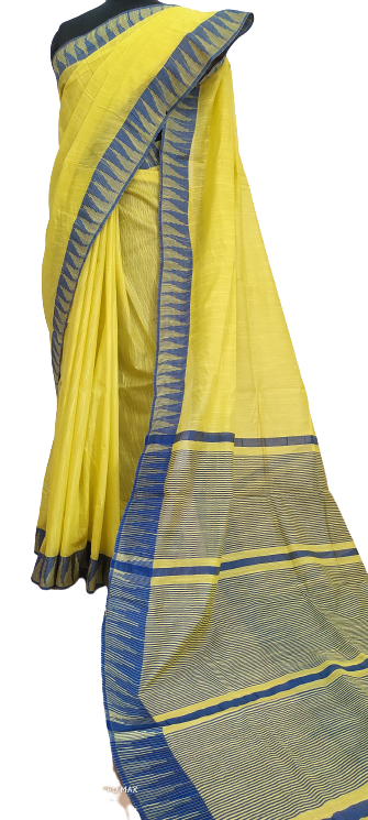 Yellow & Blue Handcrafted Kota Silk Saree.