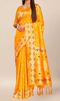 Light Mustard Banarasi Silk Antique Zari Work Saree From Banaras